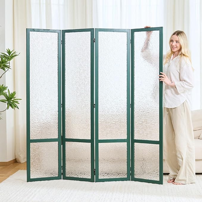 4 Panel Acrylic Room Divider Privacy Screen - Freestanding Frosted Translucent Partition, Lightweight Modern for Home Office Studio (Green, 4 Panels)