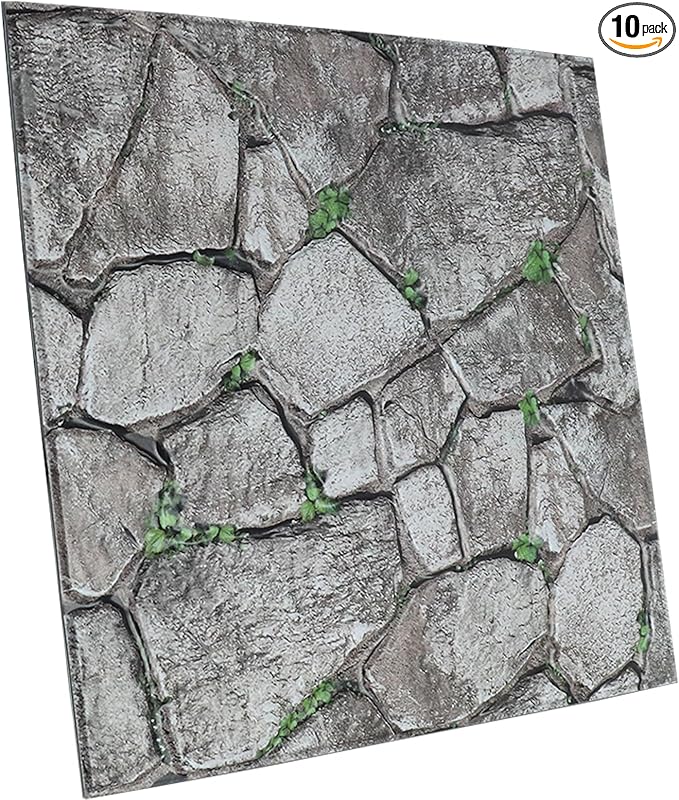 3D Panels Peel and Stick,Simulated Stone Wall,PVC Waterproof Self Adhesive Decorative for Interior Wall Decor,Living Room,TV Background,Study Room 10 Pcs 11.81x11.81 Inches.