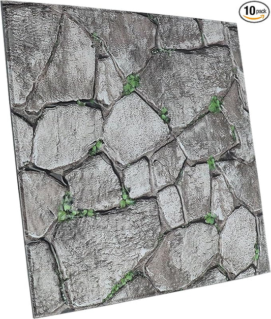 3D Panels Peel and Stick,Simulated Stone Wall,PVC Waterproof Self Adhesive Decorative for Interior Wall Decor,Living Room,TV Background,Study Room 10 Pcs 11.81x11.81 Inches.