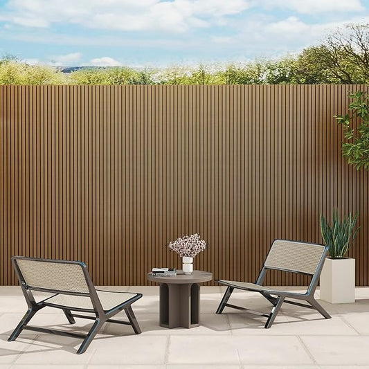 mondaria Wood Slat Wall Panel for Wall Décor, 3D Wood Plastic Composite Decorative Paneling for Outdoor Accent Wall Decor- 96 x 6.3 Inch (10 PCS, Teak)