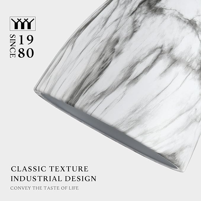 Modern Marble Pendant Light, 8.2"x7.9" Metal Hanging Light Fixture with Faux White Stone Finish, 15"-72" Adjustable Line, E26 Socket for Dining Room, Kitchen, Entryway, Bedroom – Ivory Quartz