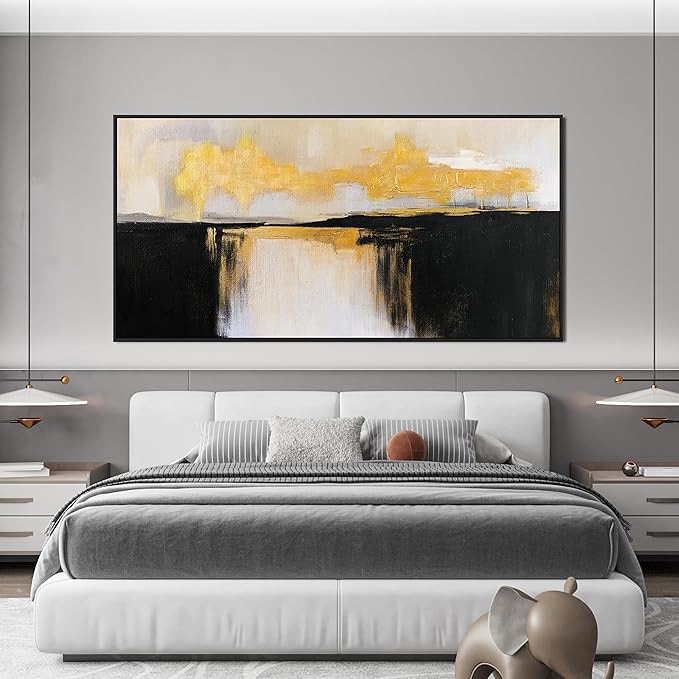 Canvas Wall Art Decor Large Framed Wall Art Decorations Wall Art Pictures For Living Room Abstract Black and Gold Wall Art Prints Abstract Canvas Art Wall Decor Bedroom Office Decor 29" x 58”