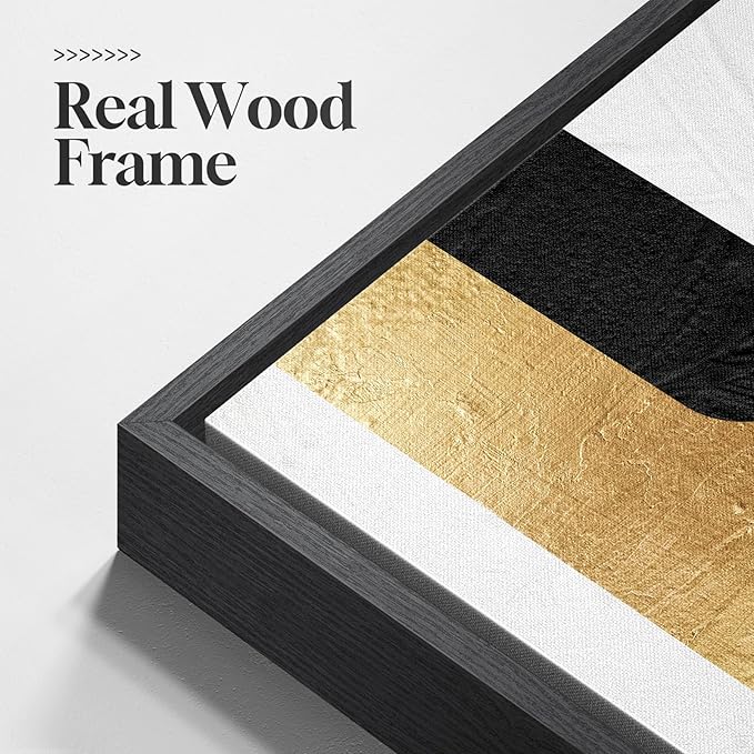 Large Framed Gold Abstract Geometric Wall Art for LIving Room, 3 Piece Modern Canvas Prints Paintings Artwork for Walls, Minimalist Black White Gold Pictures for Hallway Office Wall Decor 24x36 Inch