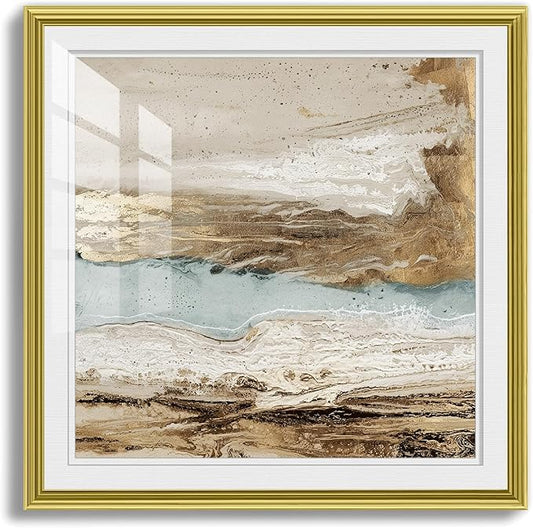 crmotu Abstract Wall Art, Beach Art Wall Decor, Framed Wall Art, Minimalist Landscape Canvas Painting, Modern Luxury Pictures Wall Decor Living Room Bedroom Office Square Art Prints 31X31 Inch