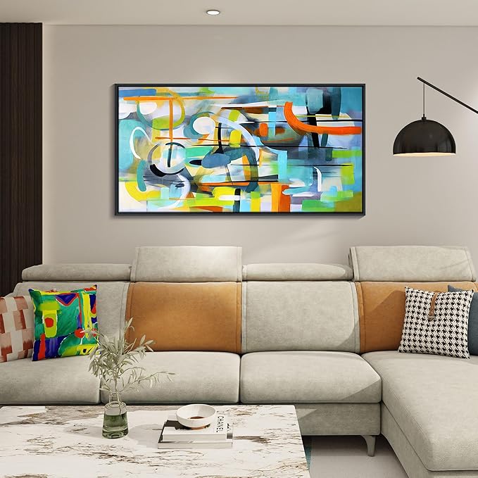 Mofutinpo Abstract Wall Art - Colorful Canvas Wall Pictures with Teal and Blue Line Art - Framed Modern Art for Living Room and Bedroom Wall Decor - Office Wall Art 2448