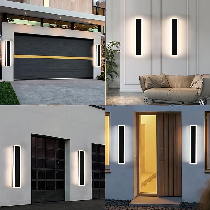 MELUCEE 2PCS 32in LED Long Wall Light Outdoor Wall Mounted Lighting Fixture 5.1in Wide Long Strip Wall Lamps IP65 Waterproof Suitable for Courtyard Exterior Wall Patio Garage, 3000K-6000K