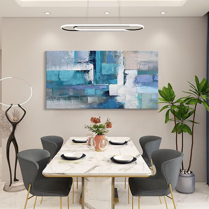 AJAZIKO Blue Wall Art Modern Wall Art for Living Room - Blue Abstract Canvas Wall Art - Ideal for Bedroom, Office Decor, Artwork for Wall Decor, Large Pictures for Living Room 24×48IN
