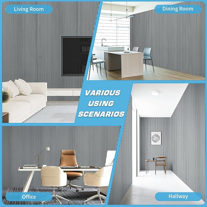 Art3d 4-Pack Glue-On Fine Bar Wainscoting Panel for Interior Wall Decor - 104 x 12 Inch Polystyrene Ultralight Slim Slat Wall Panels for Living Room Bedroom, Weathered Teak