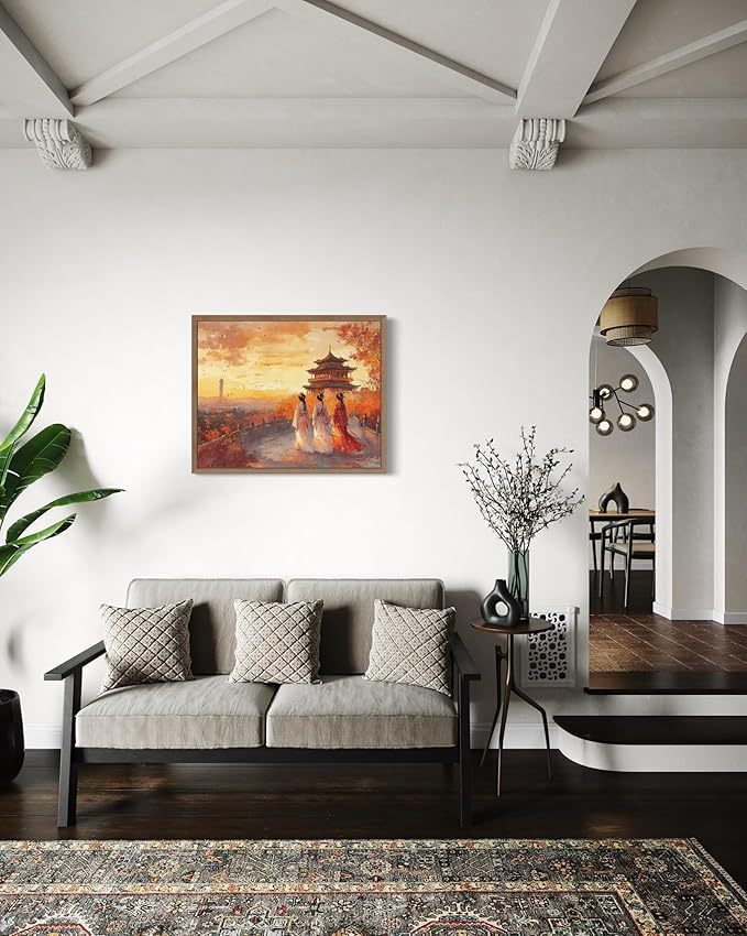 China Art Print Poster, Asia Oriental Countries Culture Wall Art Asian Paintings for Bedroom Bathroom Living Room Decor 97 (China, 8 x 10 inches, Wood Frame)