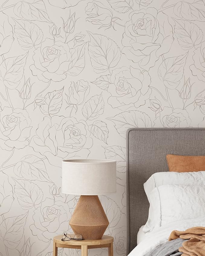 Boho Roses Wallpaper | Removable Self Adhesive Minimalistic Wallpaper | Floral Peel and Stick Mural (1 roll 24" W x 144" H)