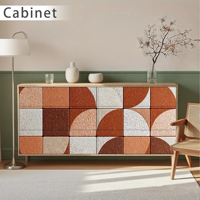 Nuxovilar Terracotta Checkered Tile Textured Peel and Stick Wallpaper, 15.75"x39.37", Self-Adhesive Contact Paper, Retro Plaid Style for Bedroom, Living Room and Table Decor