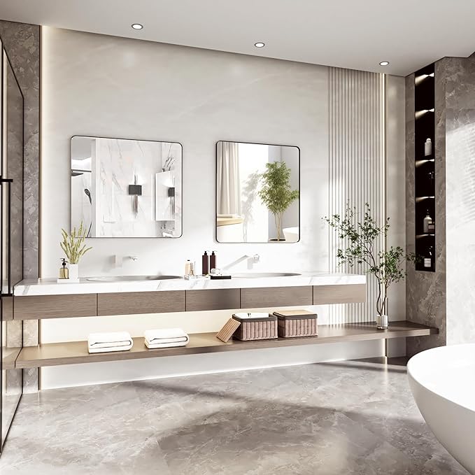 Black Bathroom Mirror 30X36 Inch Bathroom Vanity Mirror for Wall, Metal Frame Large Mirror, Tempered Glass, Modern Wall Mirror for Bathroom, Farmhouse, Horizontally or Vertically Hanging