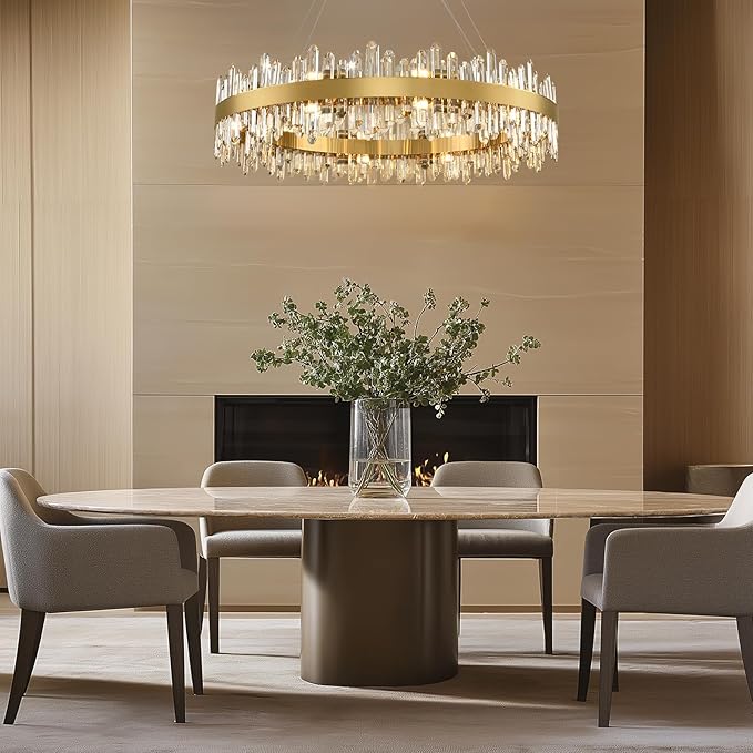 Modern Crystal Chandelier, 40" Round Gold Chandeliers for Living Room, 20-Lights 2 Tiers Luxury K9 Crystal Dining Room Chandelier Over Table, Adjustable Chandeliers for Foyer Entryway