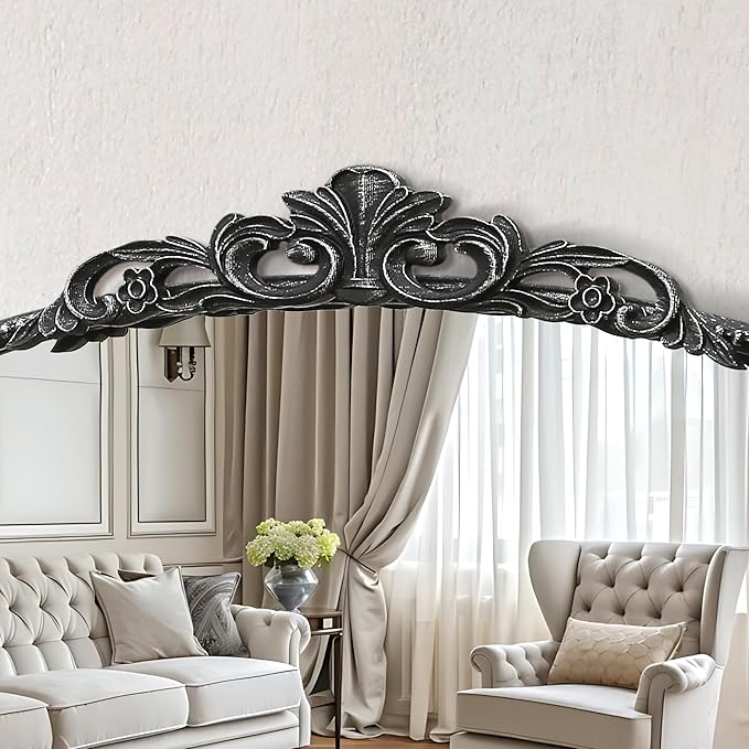 Micasso Vintage Wall Black Mirror: 24" x 32" French Baroque Antique Mirror - Traditional Ornate Decorative Arched Mirrors for Wall/Bathroom/Entryway/Fireplace/Hallway - Home Decor for Living Room