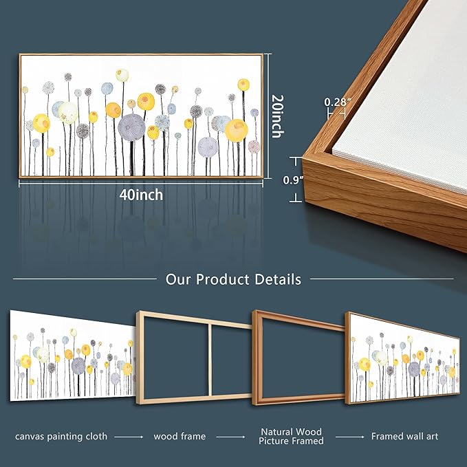 MHARTK66 Boho Watercolor Flower Wall Painting Canvas Wall Art For Living Room Wood Framed Wall Decor For Bedroom Office Decoration Abstract Pictures Artwork Ready To Hang Modern Home Decor