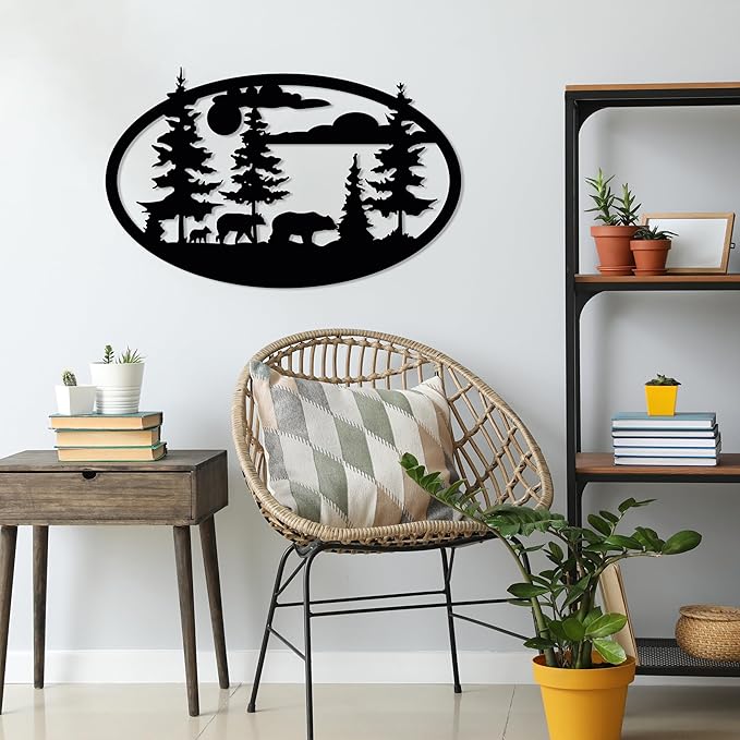 Bear Metal Wall Art, Forest Decor, Round Bear Family Wall Hanging, Wildlife Nature Wall Art Decor, Cabin Lodge Decoration, Hunting Decoration, Rustic Animal Sign, Large Outdoor Decor, Nature Lover Gifts