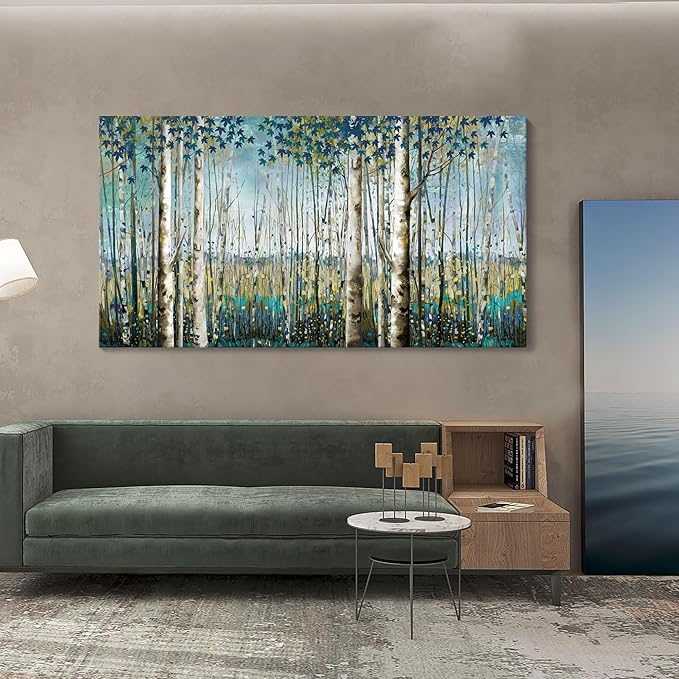 Large Birch Tree Landscape Wall Art - Nature Canvas for Living Room, Bedroom & Dining Room - 29x58IN