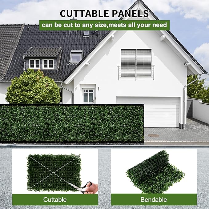 24 Pieces 20"x 20" Artificial Boxwood Panel, Grass Wall Panel, Boxwood Hedge Wall Panels UV Protected Suitable for Artificial Green Wall Decor, Fence Garden Wedding Backyard Decor