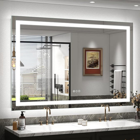 60x40 LED Bathroom Mirror, Large Dimmable Vanity Mirror with Lights, Anti-Fog, Shatterproof, Memory, 3 Colors, ETL Listed (Backlit and Front Lighted)