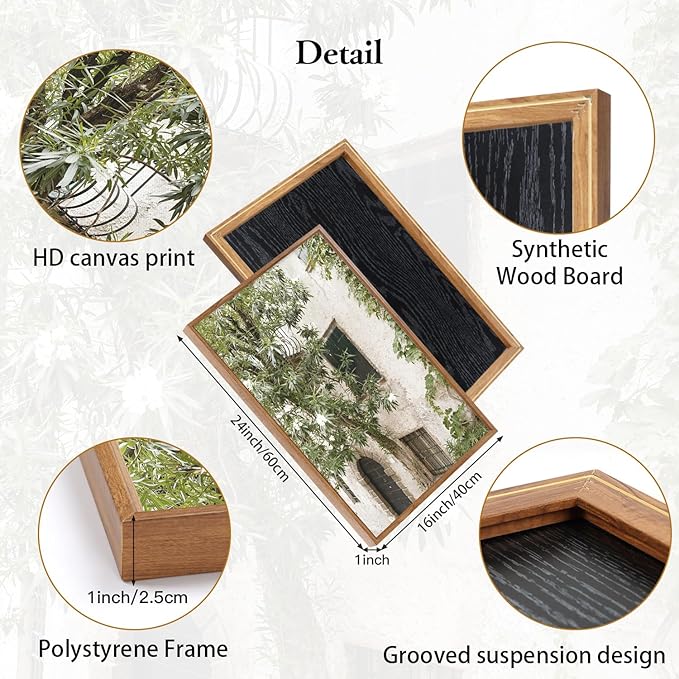 CHDITB Vintage Italy City Landscape Framed Canvas Wall Art Set, Mediterranean Door Wall Decor, Olive Green Cityscape Painting, Tree Old House Italian Art Print For Living Room Bedroom Office 16"x24"x3