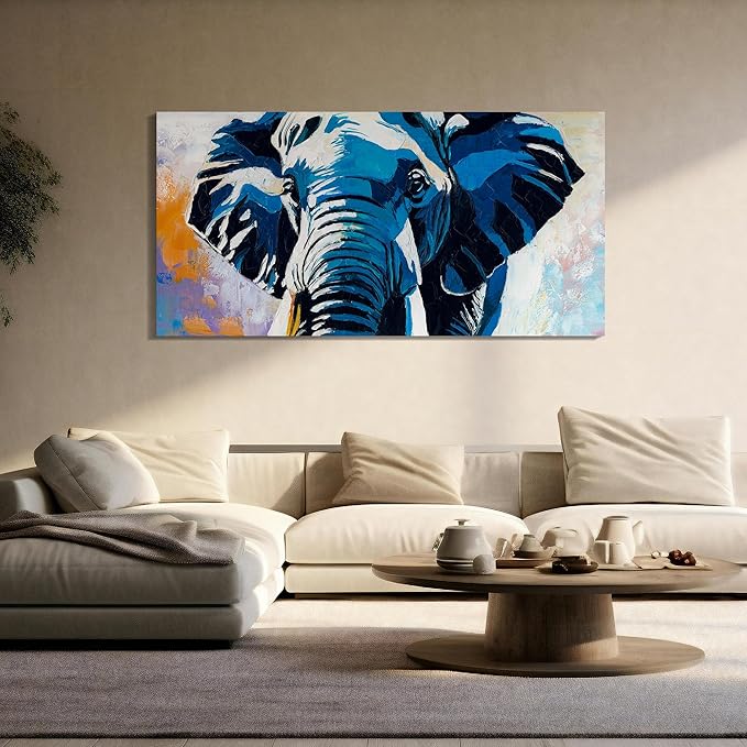 AmoyArt Elephant Wall Art for Living Room, Animal Canvas Wall-Decor for Bedroom, Colorful Print Picture for Home, Large Size 58x29 Inches