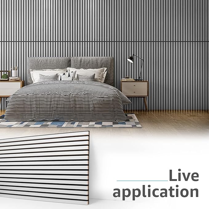 Art3d 2 Wood Slat Acoustic Panels for Wall and Ceiling - 3D Fluted Sound Absorbing Panel with Wood Finish - Silver