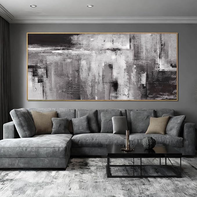 Abstract Canvas Wall Art Grey Home Wall Decor Neutral Framed Prints 32"x70" Artwork for Bedroom Kitchen Pictures Office Art