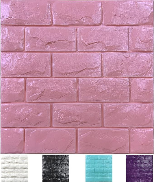 30PCS 3D Wall Panels Peel and Stick Faux Brick Wallpaper Pink Self Adhesive Foam Brick Paneling Faux Stone Wall Panels (30PCS, Pink)