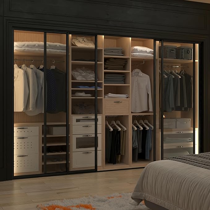 4 Panel Glass Room Divider and Sliding Glass Closet Doors - Smoked Frosted Partition Wall - Clear, Smoked and Frosted Glass Sliding Doors Options (Clear Glass, 120x80)