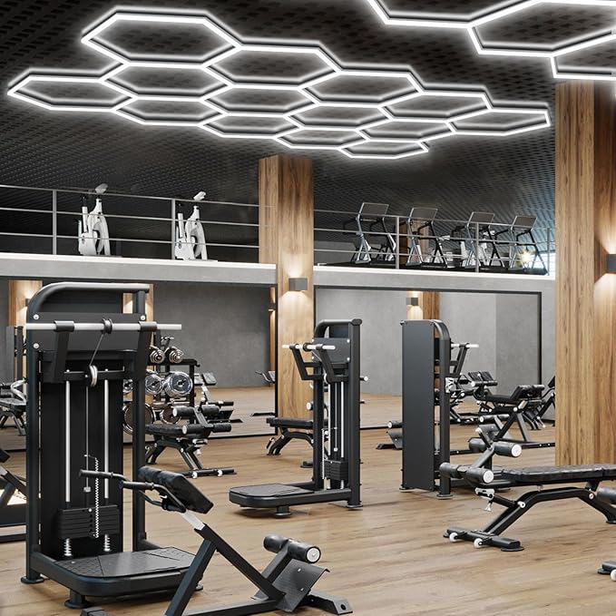 BRILLIHOOD Hexagon Garage Lights, LED Honeycomb Garage Lights, 456W, 54720LM, 6500K Super Bright, 14 Grid Systems Car Detailing Lighting for Warehouse Workshop Basement Gym