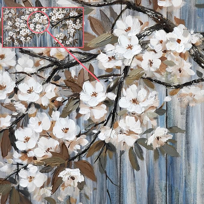 Large Canvas Wall Art for Living Room Wall Decor Abstract White Flower Tree with Gray Driftwood Picture Modern Framed Canvas Prints Artwork Ready to Hang for Bedroom Home Wall Decoration size 24x48