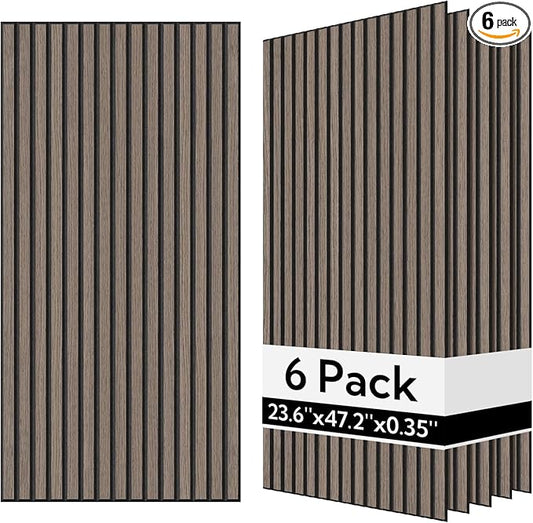 Olanglab Wood Veneer Acoustic Wall Panels 6 Pack, 23.6"×47.2" Sound Absorbing Wall Panels for Interior Wall Decor, Dark Walnut