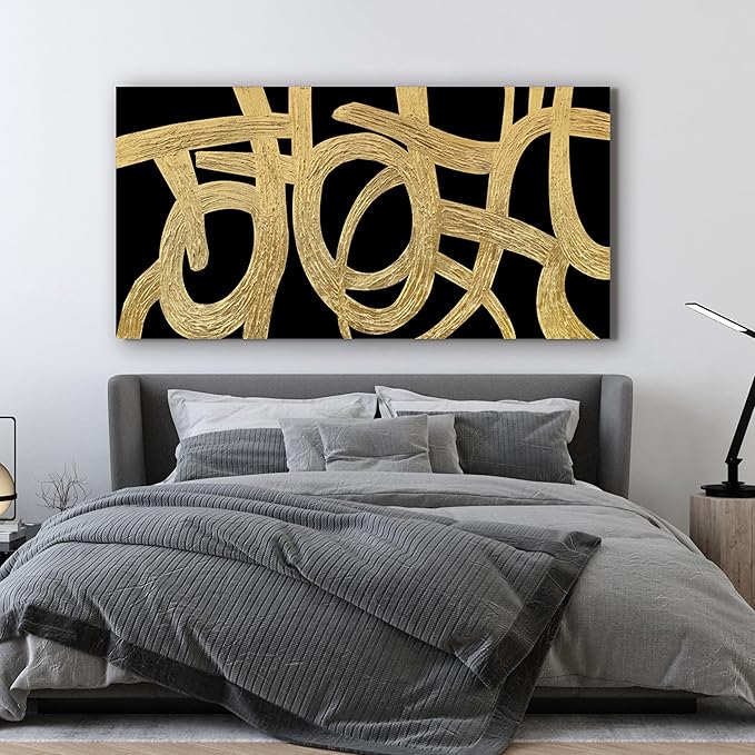 Canvas Wall Art Decor Canvas Wall Art For Living Room Abstract Art Black and Gold Wall Art Decor Modern Textured Abstract Wall Art Prints Large Art Work For Bedroom Office Kitchen Wall Decor 24" x 48"