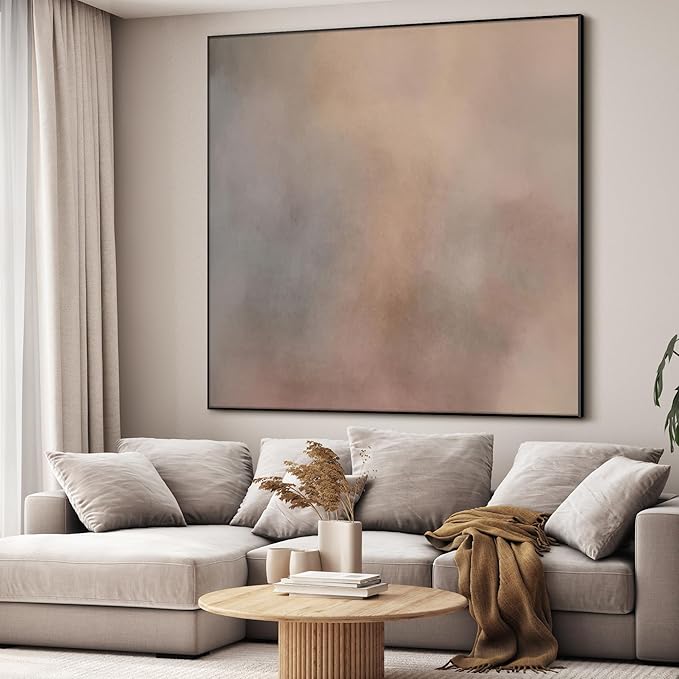 72"x72" XL Framed Wall Art - Minimalist Soft Beige and Gray Abstract (Frame Assembly Required)