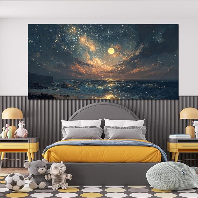 Canvas Wall Art Decor Beach Ocean Waves Wall Art Pictures For Living Room Decorations Gold And Blue Art Wall Decor Artwork For Walls For Bedroom Office Canvas Pictures For Wall Decor 20×40 Inch