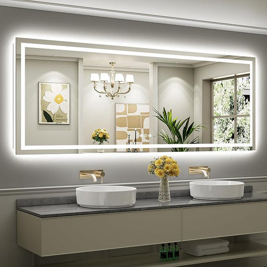 96"x36" LED Bathroom Mirror with Lights, Backlit & Front Lit, Lighted Wall Mirrors for Bathroom Vanity, Touch Screen Dimmable, Anti-Fog, Memory Function, HD Tempered Glass, Shatter-Proof, ETL Listed