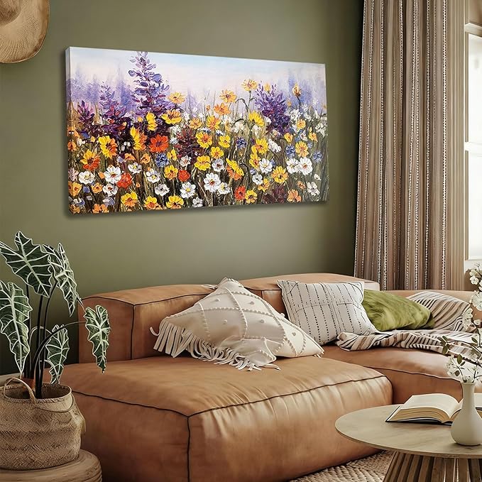 Ardemy Wildflower Canvas Wall Art for Living Room Colorful Daisy Floral Textured Pictures Bedroom Paintings Wall Decor Flower Artwork for Walls Home Office, 40"x20"