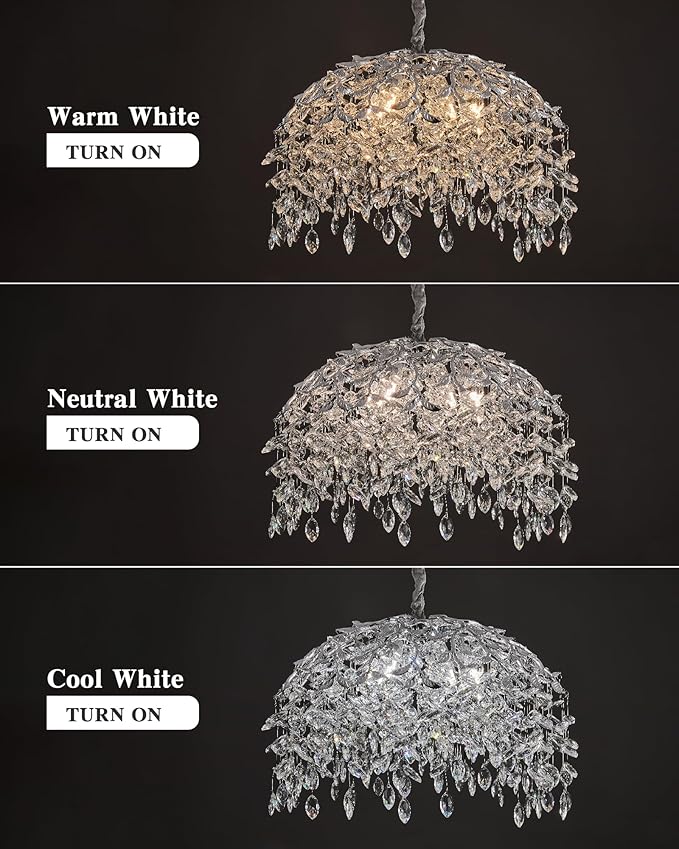 Modern Crystal Chandelier for Dining Room, 8-Light 23.62" Chrome Tree Branch Chandeliers, Luxury K9 Crystal Rectangular Chandeliers for Kitchen Island Living Room