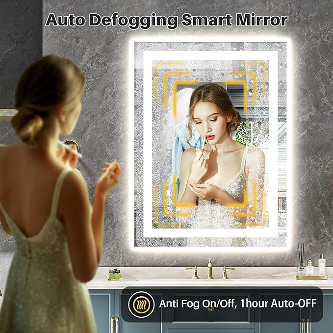 24"x32" LED Bathroom Mirror with Lights, Backlit & Front Lit, Anti-Fog Lighted Bathroom Vanity Mirror for Wall, Memory Function, Dimmable, HD Tempered Glass, Shatter-Proof