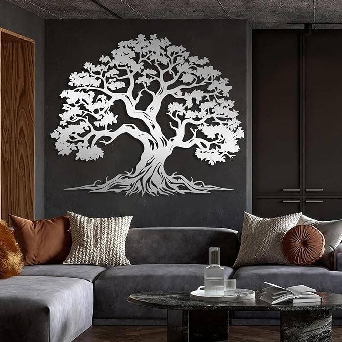 LARNT Tree of Life Metal Wall Art, Tree of Life Decor, Metal Branch Art for Wall, Nature Hanging, Farmhouse Sign, Living Room Wall Decor (Black 1, 30L x 25W)