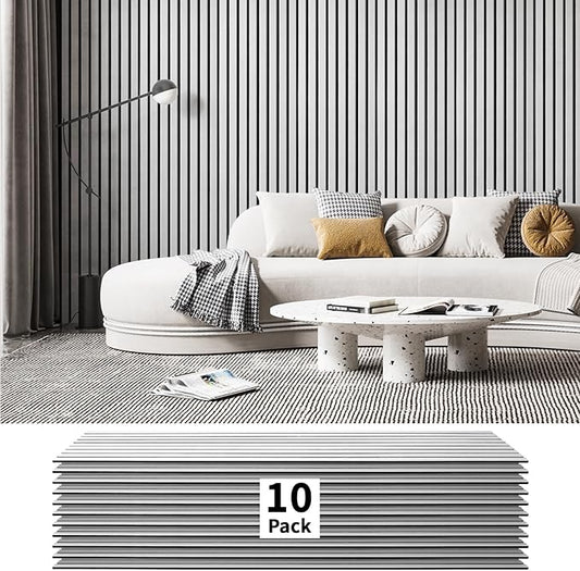 Art3dwallpanels 10 Pack Acoustic Panels, 48" X 12" X 0.43" Soundproof Wall Panels, Self Adhesive High Density Sound Absorbing Acoustic Treatment for Recording Studio, Office, White and Black