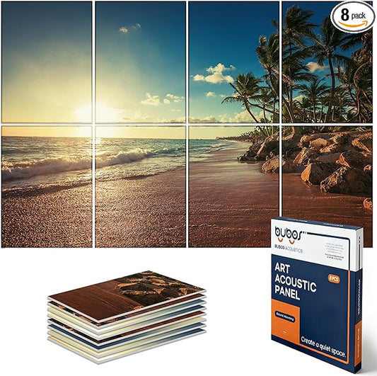 BUBOS 8 Pack Art Acoustic Panels Soundproof Wall Panel,47.2X31.4 Inches Sound Absorbing Panel,Self-Adhesive Decorative Acoustical Wall Panels, Acoustic Treatment for Ceiling Home Office（Beach02）