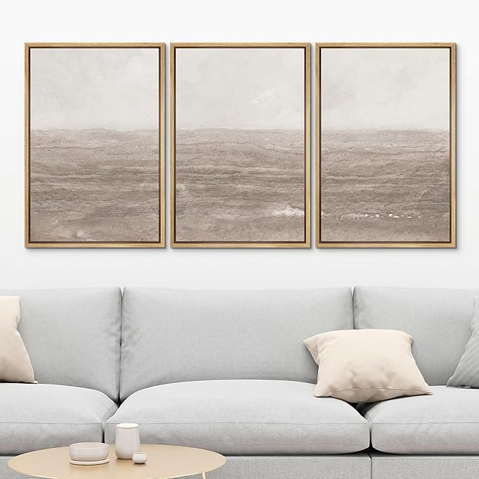 MUDECOR Framed Wall Art Print Set Neutral Textured Seascapes Subtle Tones Illustrations Modern Art Boho Decorative Colorful Chic for Living Room, Bedroom, Office - 24"x36"x3 Natural