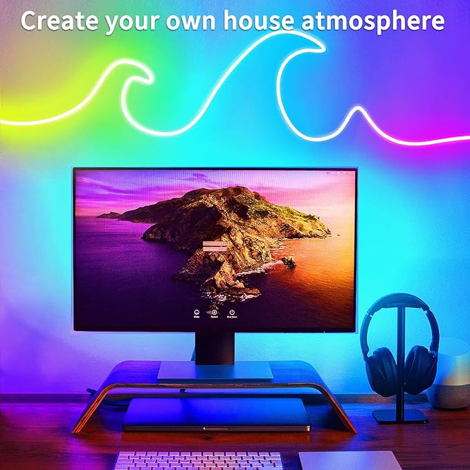 16.4FT DC24V RGB LED Neon Rope Lights with Remote/APP Control, Waterproof, Flexible, Multicolor, Modern Style for Bedroom, Room, Outdoors, Christmas Decor