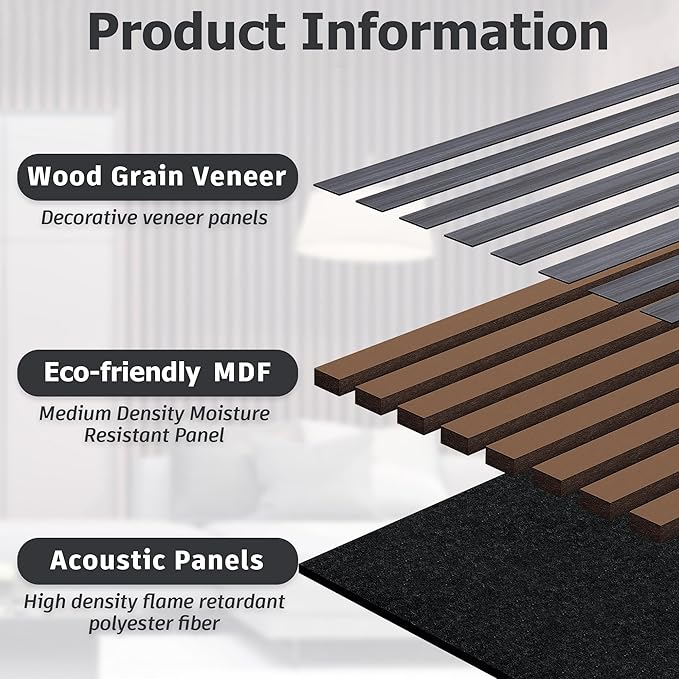 Acoustic Panels Sound Absorbing Wood Wall Panels for Interior Wall Decor 2 Pack 48x24 Inch, Wooden Panels TV Wall Decor Decorative Noise Cancelling Wainscoting Panels for Bedroom, Living Room