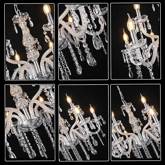 MALOSA Clear Crystal Chandeliers,9 Lights Glass Large Chandelier for Bedroom,Dining Room,Living Room,Double Layer 26.4"