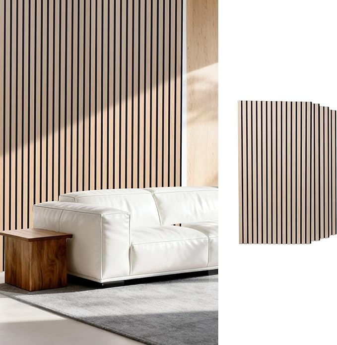 Acoustic Wall Panel - White Oak Wood Slat Soundproof Panel for Interior Wall Decor, 47.2" x 23.6", Modern Design