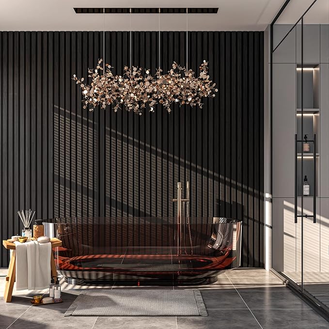 2-Pack 94” x 12.6” Acoustic Wood Wall Panels – 3D Slat Soundproofing for Walls & Ceilings – Elegant Decorative Panels for Modern Interior Design (Jet Black)