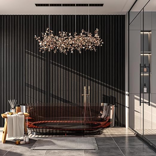 106” x 12.6” Soundproof Acoustic Wood Wall Panels, 3D Slat Paneling, Decorative Panels for Walls and Ceilings, Acoustic Panels for Interior Design (Set of 20) (Jet Black)