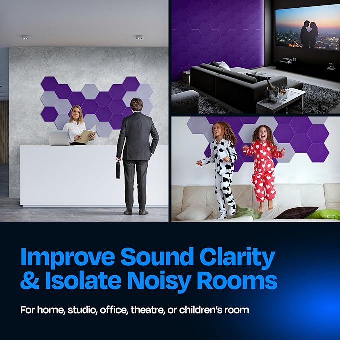 Acoustic Panels 12-Pack Soundproof Wall Panels 12"X10.4"X0.4" Sound Panels High Density Sound Dampening Panels - [Midnight Purple Hexagon]